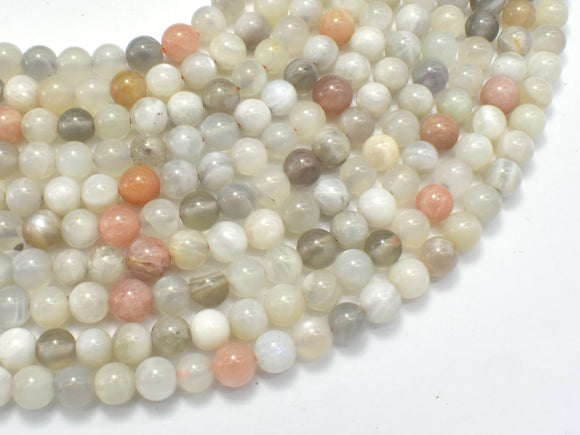 Peach / Gray / White Mixed Moonstone, 6mm Round Beads-Gems: Round & Faceted-BeadBeyond