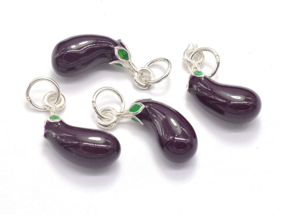 1pcs 925 Sterling Silver Charm-Enamel Eggplant Charm, Eggplant Pendant-Metal Findings & Charms-BeadBeyond