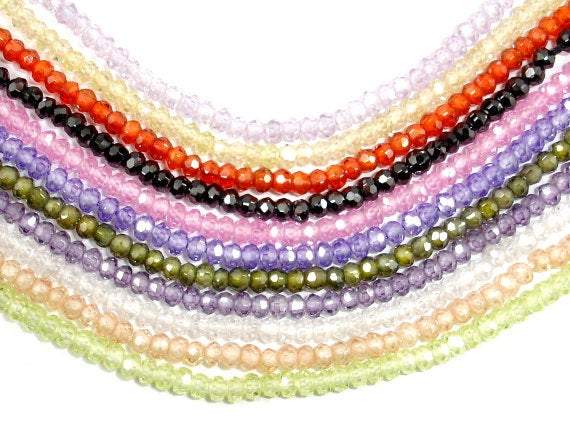 CZ beads, Faceted Rondelle, Approx 2 x 3 mm-Cubic Zirconia-BeadBeyond