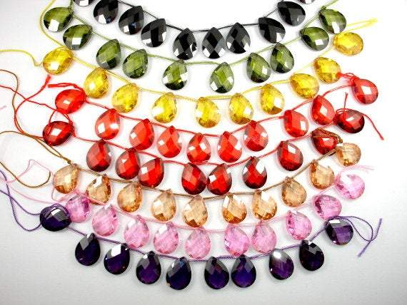 CZ beads, 12mm x 16mm Faceted Pear Briolette-Cubic Zirconia-BeadBeyond