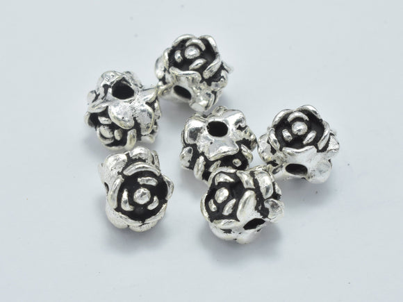 2pcs 925 Sterling Silver Beads-Antique Silver, 7mm Flower Beads-Metal Findings & Charms-BeadBeyond