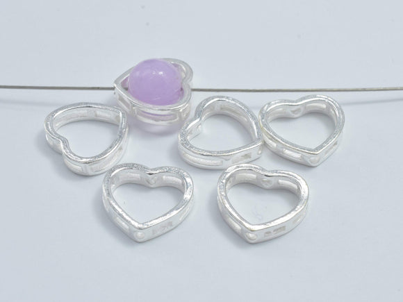 4pcs 925 Sterling Silver Heart Bead Frames, 9.5x8.5mm Heart-Metal Findings & Charms-BeadBeyond