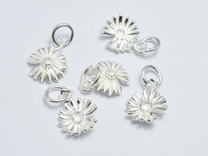 2pcs 925 Sterling Silver Charm Daisy Charm, Flower Pendant, 9mm-BeadBeyond
