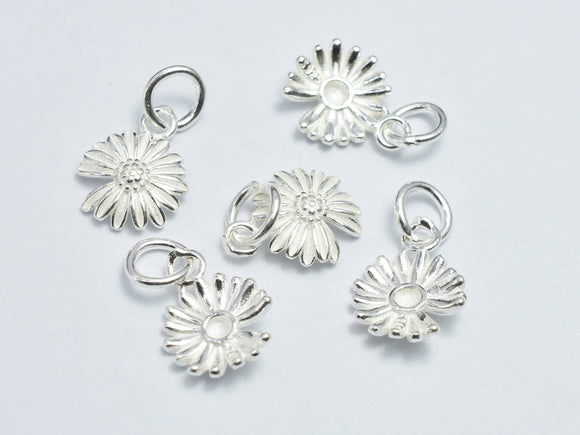 2pcs 925 Sterling Silver Charm Daisy Charm, Flower Pendant, 9mm-BeadBeyond