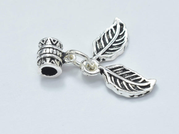 1pc 925 Sterling Silver Charm-Antique Silver, Leaf 6x14mm-Metal Findings & Charms-BeadBeyond