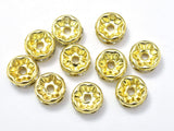 Rhinestone, 10mm, Finding Spacer Round, Clear, Gold plated Brass, 30 pieces-Metal Findings & Charms-BeadBeyond