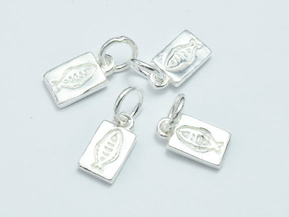 2pcs 925 Sterling Silver Charms, Fish Carving Charms, 8x5.5mm Rectangle-BeadBeyond