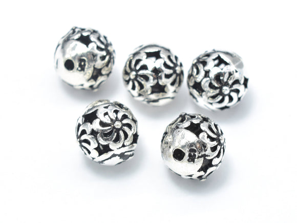 2pcs 925 Sterling Silver Beads-Antique Silver, 8mm Round Beads, Spacer Beads, Hole 1mm-Metal Findings & Charms-BeadBeyond