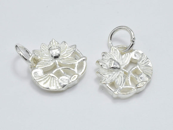 1pc 925 Sterling Silver Charm, Lotus Flower Charm, 12mm-Metal Findings & Charms-BeadBeyond