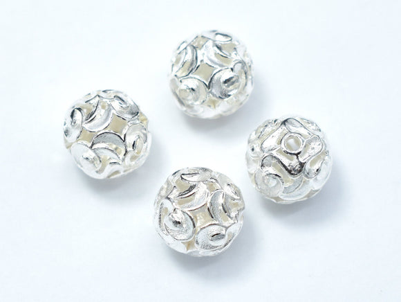 2pcs 925 Sterling Silver Beads, 9.5mm Round Beads-Metal Findings & Charms-BeadBeyond