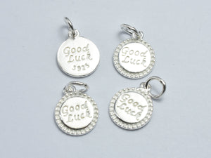 2pcs 925 Sterling Silver Coin Charm, "Good Luck" Charm, 10mm-BeadBeyond