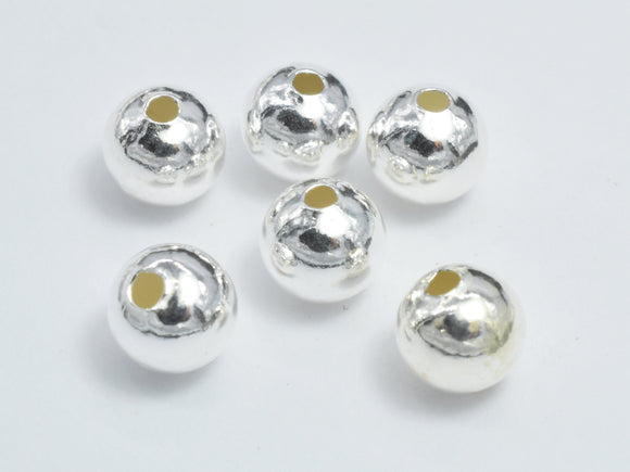 6pcs 925 Sterling Silver Beads, 6mm, Round Beads, Hole 1.5mm-BeadBeyond