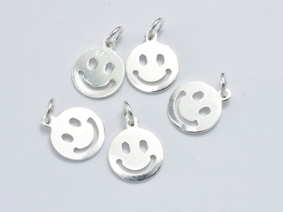 4pcs 925 Sterling Silver Charm, Smiling Face Charms, Smiley Charms, 8mm Coin-Metal Findings & Charms-BeadBeyond