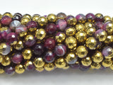 Mystic Coated Banded Agate - Fuchsia & Gold, 8mm, Faceted-BeadBeyond