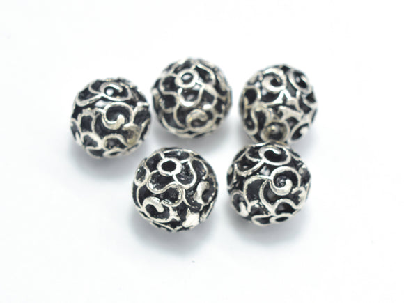4pcs 925 Sterling Silver Beads-Antique Silver, 7.8mm Round Beads, Spacer Beads,Hole 1mm-Metal Findings & Charms-BeadBeyond