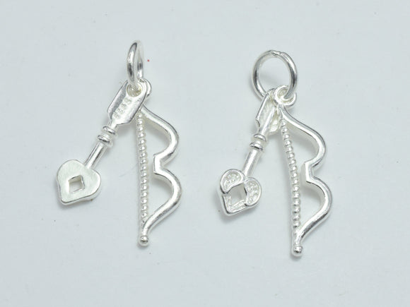 2sets 925 Sterling Silver Charms, Bow and Arrow Charms, Bow 19x5mm, Arrow 16x5mm-BeadBeyond