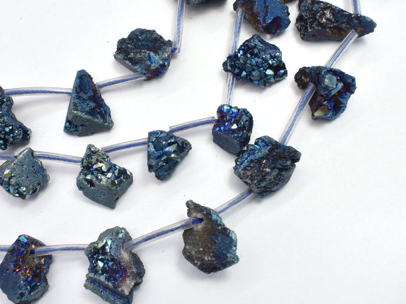 Raw Druzy Quartz Geode - Coated Blue, Approx. 12x15mm Nugget-BeadBeyond
