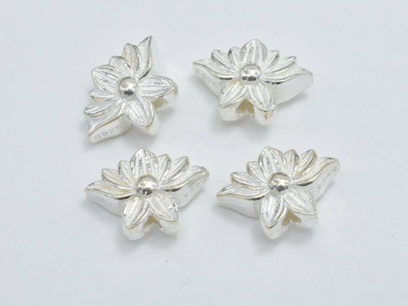 1pc 925 Sterling Silver Bead, Lotus Flower, 12x9mm, 4.7mm Thick-Metal Findings & Charms-BeadBeyond