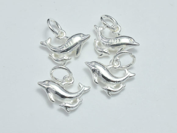 2pcs 925 Sterling Silver Charms, Dolphin Charms, 13x9mm-BeadBeyond