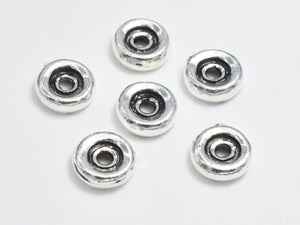 4pcs 925 Sterling Silver Beads-Antique Silver, 6.8mm Rondelle Beads, Big Hole Spacer Beads, 6.8x2.2mm-BeadBeyond