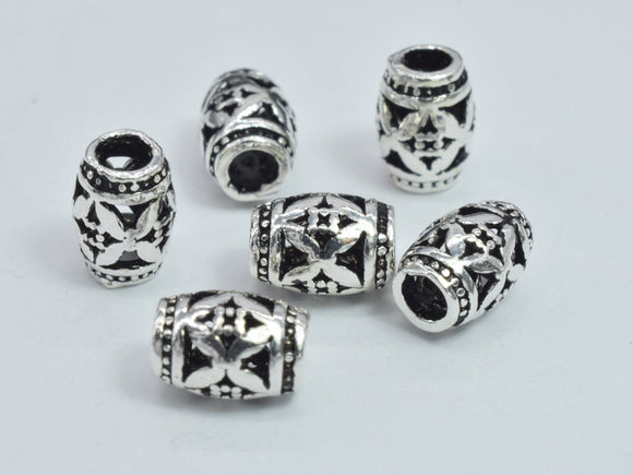 4pcs 925 Sterling Silver Beads-Antique Silver, 5x7mm, Filigree Drum Beads, Big Hole Beads, Spacer Beads, Hole 2.4mm-BeadBeyond