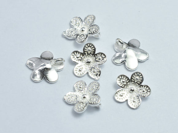 4pcs 925 Sterling Silver Flower Charms, 9.5mm-BeadBeyond