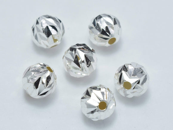 6pcs 6mm 925 Sterling Silver Beads, 6mm Faceted Round Beads-Metal Findings & Charms-BeadBeyond