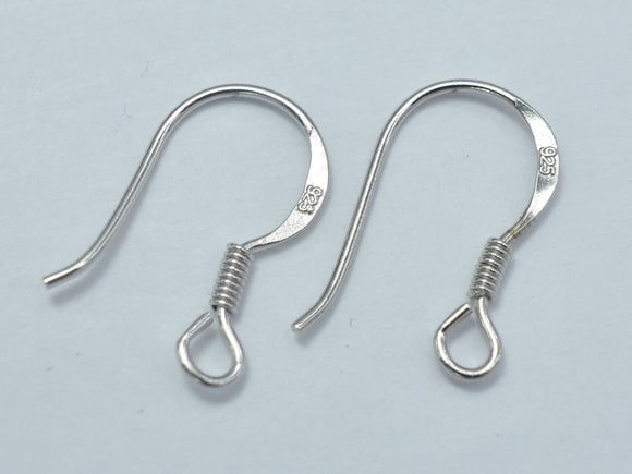 10pcs 925 Sterling Silver Earwire, Earring Hook, Fishhook, 15x10mm, 0.63mm(22gauge), 3mm Coil-Metal Findings & Charms-BeadBeyond