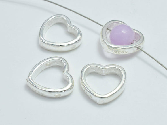 2pcs 925 Sterling Silver Heart Bead Frames, 10.5x10mm-Metal Findings & Charms-BeadBeyond