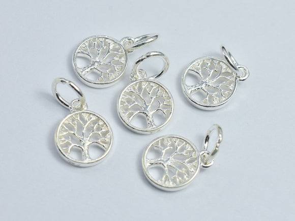 4pcs 925 Sterling Silver Coin Charms, Tree Charms, 8mm-BeadBeyond