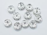 Rhinestone, 10mm, Finding Spacer Round,Clear,Silver plated Brass, 30 pieces-Metal Findings & Charms-BeadBeyond