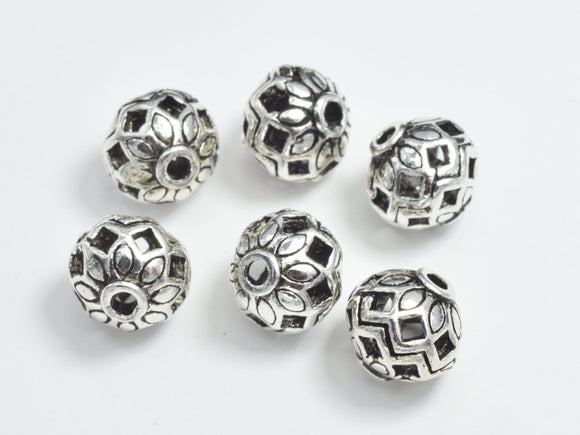2pcs 925 Sterling Silver Beads-Antique Silver, 8x7mm Rondelle Beads, Filigree Spacer Beads-BeadBeyond