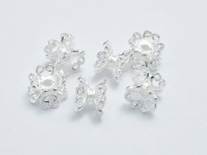 4pcs 925 Sterling Silver Bead Caps, 6.5mm Double Bead Caps, Flower Bead Caps-Metal Findings & Charms-BeadBeyond