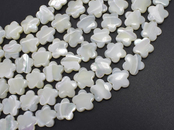 Mother of Pearl, MOP, White, 12mm Flower-BeadBeyond