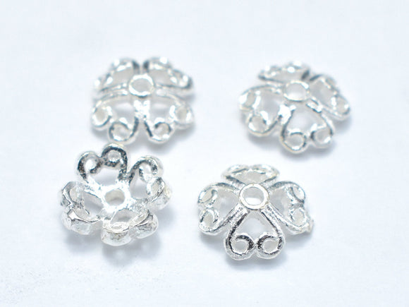 7.5mm 925 Sterling Silver Bead Caps, 7.5x2.5mm Flower Bead Caps, 10pcs-Metal Findings & Charms-BeadBeyond