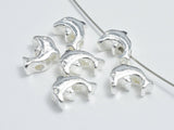 2pcs 925 Sterling Silver Beads- Dolphin, 7x6mm, 3.2mm Thick-Metal Findings & Charms-BeadBeyond