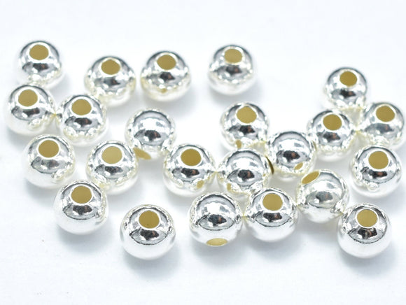 15pcs 925 Sterling Silver Beads, 4mm Round Beads-Metal Findings & Charms-BeadBeyond