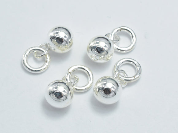 4pcs 925 Sterling Silver Charm, Ball Charm, 5mm Round Ball with 5mm Closed Jump Ring-Metal Findings & Charms-BeadBeyond