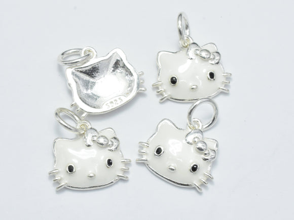 1pcs 925 Sterling Silver Charm-Enamel White Kitty Charm, Kitty Pendant-Metal Findings & Charms-BeadBeyond