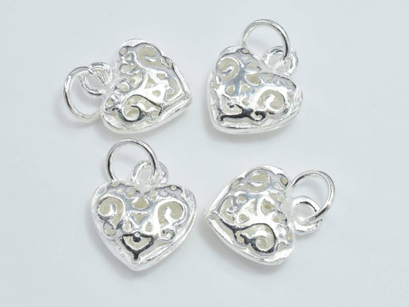 2pcs 925 Sterling Silver Charm, Filigree Heart Charm, 10x12mm-Metal Findings & Charms-BeadBeyond