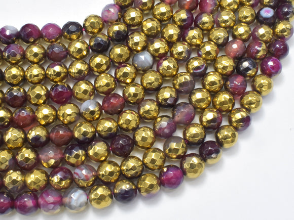 Mystic Coated Banded Agate - Fuchsia & Gold, 6mm, Faceted-BeadBeyond