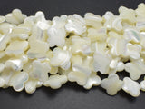 Mother of Pearl, MOP, White, 14mm Four Leaf Clover Flower-BeadBeyond