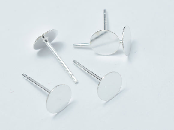 10pcs (5pairs) 925 Sterling Silver Flat Pad Earring Stud Posts, 6mm, 11mm Long-Metal Findings & Charms-BeadBeyond