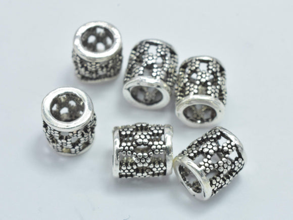 4pcs 925 Sterling Silver Beads-Antique Silver, 5.5x6mm Filigree Tube Beads-Metal Findings & Charms-BeadBeyond