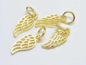 4pcs 24K Gold Vermeil Angel Wing Charm, 925 Sterling Silver Charm, Angel Wing Pendant, 6x15mm-Metal Findings & Charms-BeadBeyond