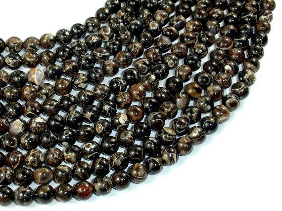 Turritella Agate, Elimia Tenera Fossil Shell, 6mm(6.4mm) Round Beads-Gems: Round & Faceted-BeadBeyond