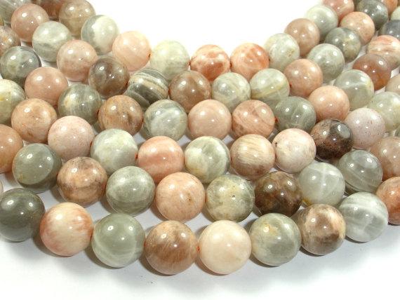 Peach / Gray Mix Moonstone, 12mm Round Beads,-Gems: Round & Faceted-BeadBeyond