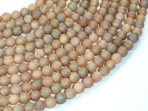 Druzy Agate Beads, Light Champagne Geode Beads, 6mm, Round Beads-Agate: Round & Faceted-BeadBeyond