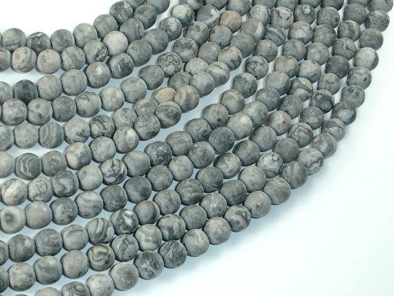 Matte Gray Picture Jasper Beads, 6mm, Round Beads-Gems: Round & Faceted-BeadBeyond