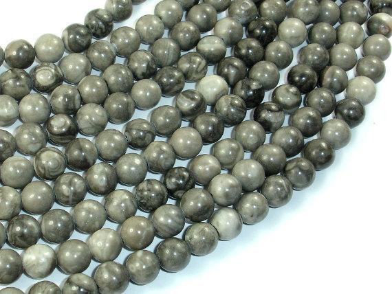 Black Fossil Jasper Beads, 8mm(8.3mm) Round Beads-Gems: Round & Faceted-BeadBeyond